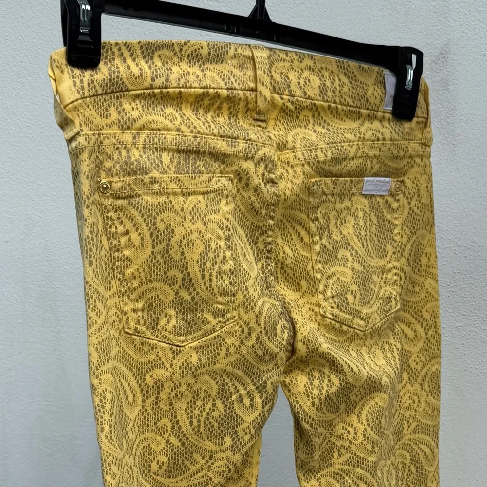 Y2K 7 For All Mankind Yellow Paisley Lace Skinny Jeans Size 26 - Picture 6 of 7